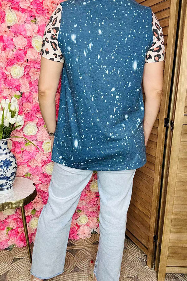 Women's clothing wholesale Bull skull blue leopard printed w/short sleeves XCH11973 (IS13)